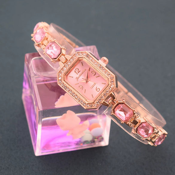 Alloy Rose Gold Women's Bracelet Watch Square Diamond Casual Quartz Watch
