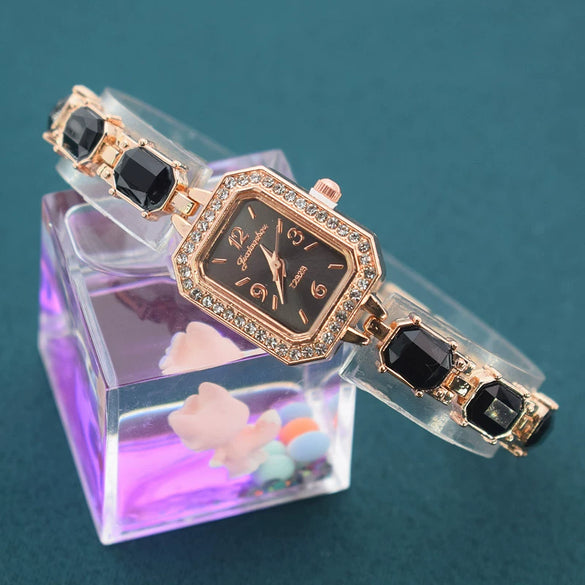 Alloy Rose Gold Women's Bracelet Watch Square Diamond Casual Quartz Watch