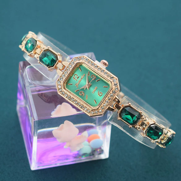 Alloy Rose Gold Women's Bracelet Watch Square Diamond Casual Quartz Watch