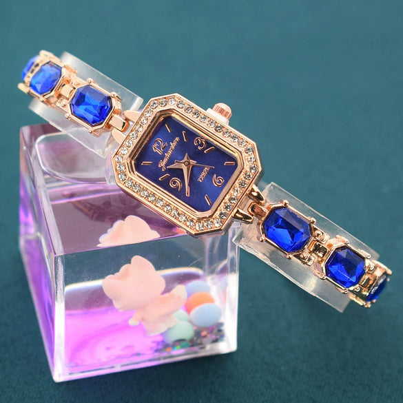 Alloy Rose Gold Women's Bracelet Watch Square Diamond Casual Quartz Watch