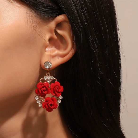 Alloy Rose Jewelry Set Electroplated Women's Necklace Earrings Ring