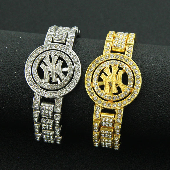 Alloy Rotatable Letter Diamond Hiphop Style Watch Chain Bracelet