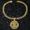 Alloy Rotating Us Dollar Pendant Necklace For Men With Diamond Design And Cuban Chain Style