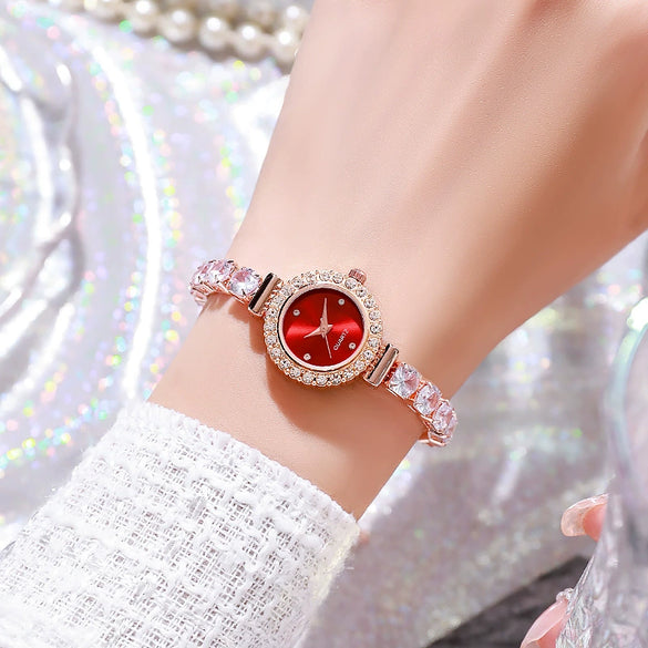 Alloy Round Pigeon Egg Rhinestone Twist Chain Women's Quartz Watch