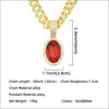Alloy Ruby Oval Pendant Cuban Chain Necklace Men's Hiphop Geometric Jewelry With Diamond Treatment