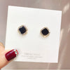 Alloy S925 Silver Stud Earrings Geometric Style With Diamond Four Leaf Lucky Grass Design For Women