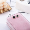 Alloy S925 Silver Stud Earrings Geometric Style With Diamond Four Leaf Lucky Grass Design For Women