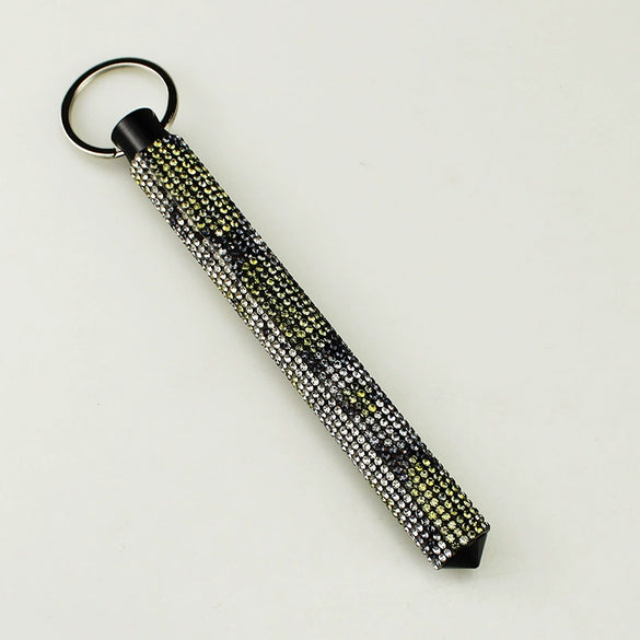 Alloy Selfdefense Stick Pendant Keychain With Rhinestone Embedded Fashion Design