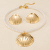Alloy Shell Earrings And Necklace Set For Women Minimalist Style Electroplating Jewelry