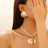 Alloy Shell Earrings And Necklace Set For Women Minimalist Style Electroplating Jewelry