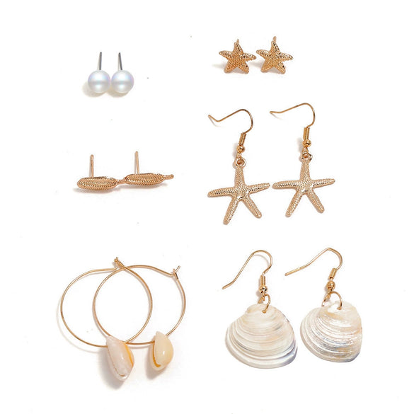 Alloy Shell Starfish Scallop Star Leaf Pearl Electroplating Women's Earrings