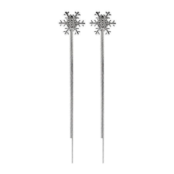 Alloy Silver Diamondencrusted Geometric Snowflake Tassel Women's Earrings
