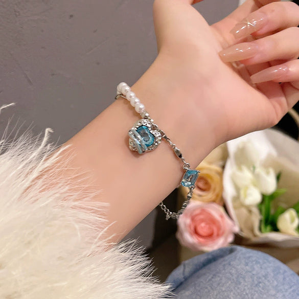 Alloy Silver Electroplated Heart Star Geometric Women's Bracelet With Zircon Pearl