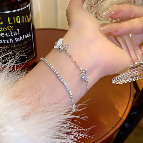 Alloy Silver Electroplated Heart Star Geometric Women's Bracelet With Zircon Pearl