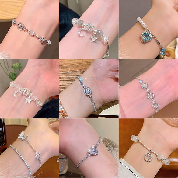 Alloy Silver Electroplated Heart Star Geometric Women's Bracelet With Zircon Pearl