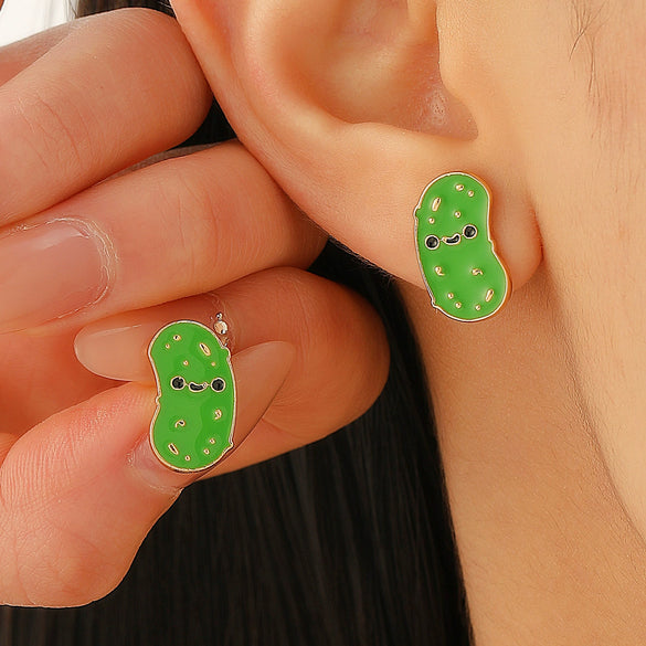 Alloy 225 Silver Geometric Fruit Food Style Electroplating Bitter Gourd Cucumber Earrings Jewelry