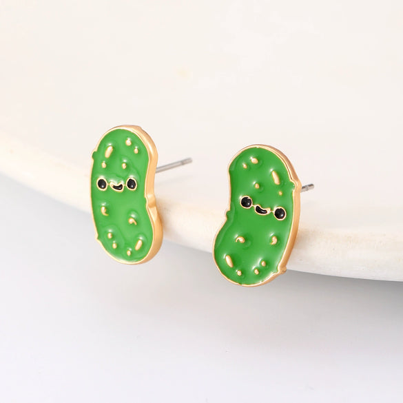 Alloy 225 Silver Geometric Fruit Food Style Electroplating Bitter Gourd Cucumber Earrings Jewelry