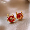 Alloy Silver Needle Ankora Red Drop Oil Heart Shape Dripping Oil Women's Elegant High End Sense Earrings