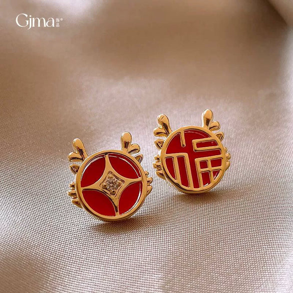 Alloy Silver Needle Ankora Red Drop Oil Heart Shape Dripping Oil Women's Elegant High End Sense Earrings