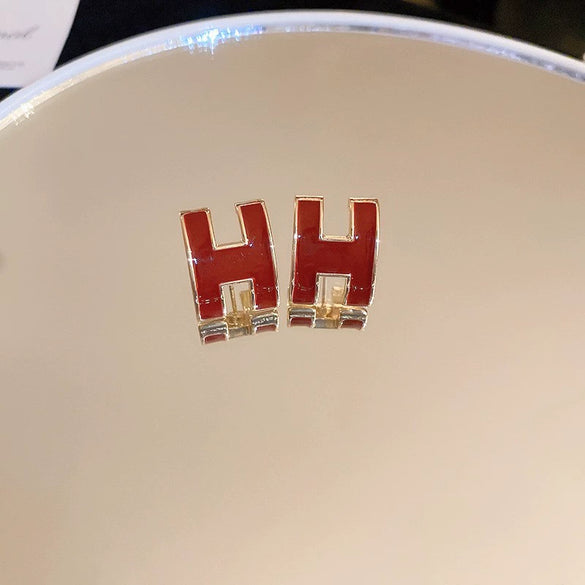 Alloy Silver Needle Ankora Red Drop Oil Heart Shape Dripping Oil Women's Elegant High End Sense Earrings