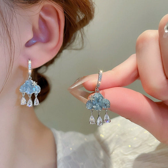 Alloy Silver Needle Blue Butterfly Animal Shaped Earrings Set With Diamonds For Women Artistic Small Fresh Elegant High End Light Luxury