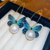 Alloy Silver Needle Blue Butterfly Animal Shaped Earrings Set With Diamonds For Women Artistic Small Fresh Elegant High End Light Luxury