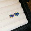 Alloy Silver Needle Blue Butterfly Animal Shaped Earrings Set With Diamonds For Women Artistic Small Fresh Elegant High End Light Luxury