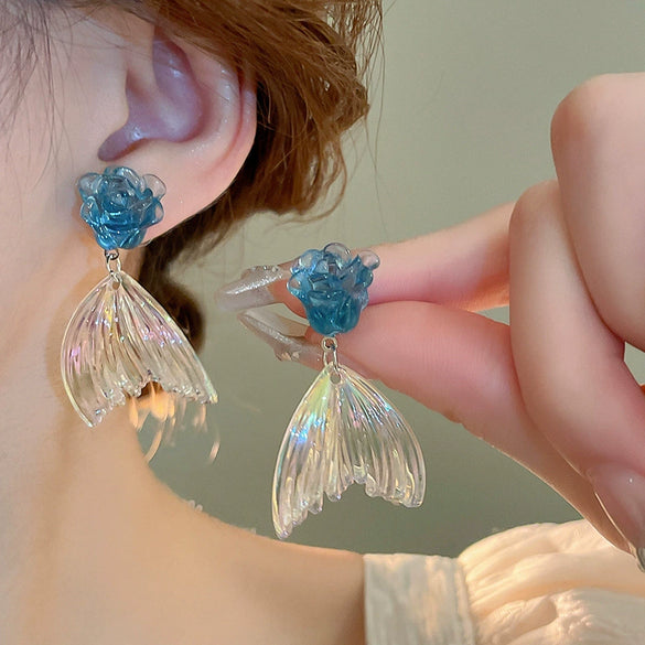 Alloy Silver Needle Blue Butterfly Animal Shaped Earrings Set With Diamonds For Women Artistic Small Fresh Elegant High End Light Luxury