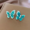 Alloy Silver Needle Blue Butterfly Animal Shaped Earrings Set With Diamonds For Women Artistic Small Fresh Elegant High End Light Luxury