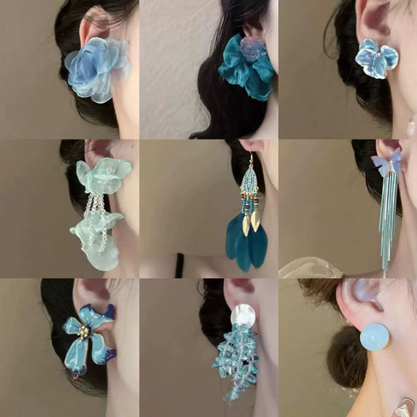 Alloy Silver Needle Blue Butterfly Animal Shaped Earrings Set With Diamonds For Women Artistic Small Fresh Elegant High End Light Luxury