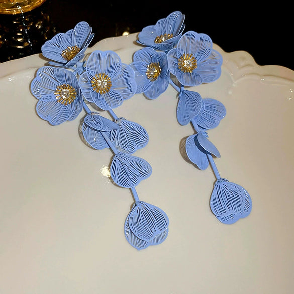 Alloy Silver Needle Blue Butterfly Animal Shaped Earrings Set With Diamonds For Women Artistic Small Fresh Elegant High End Light Luxury