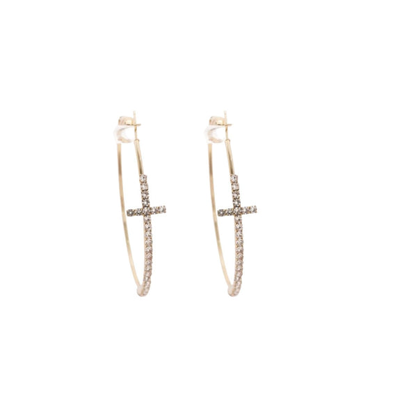 Alloy Silver Needle Diamond Cross Round Earrings For Women Retro Fashion Light Luxury