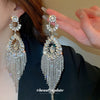 Alloy Silver Needle Flower Dropshaped Hollow Long Tassel Earrings With Diamond For Women