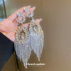 Alloy Silver Needle Flower Dropshaped Hollow Long Tassel Earrings With Diamond For Women