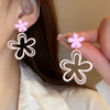 Alloy Silver Needle Flower Mesh Tassel Earrings With Electroplating For Women Fresh And Sweet Flower Shaped Design
