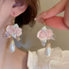 Alloy Silver Needle Flower Mesh Tassel Earrings With Electroplating For Women Fresh And Sweet Flower Shaped Design
