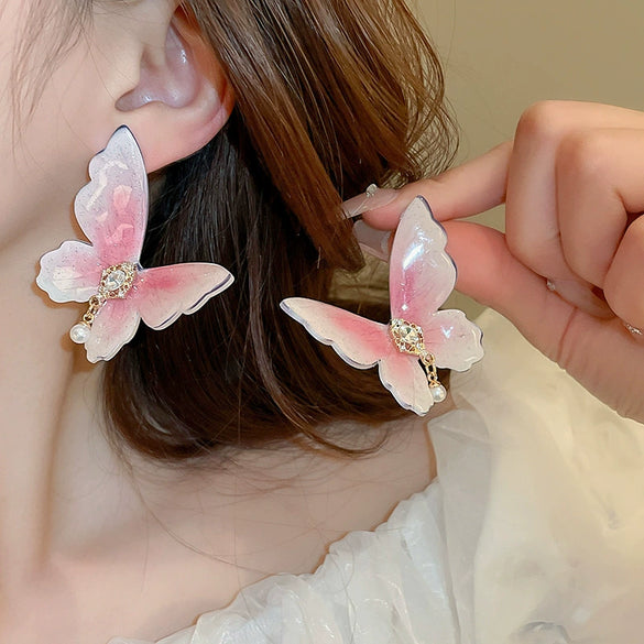 Alloy Silver Needle Flower Mesh Tassel Earrings With Electroplating For Women Fresh And Sweet Flower Shaped Design