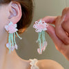 Alloy Silver Needle Flower Mesh Tassel Earrings With Electroplating For Women Fresh And Sweet Flower Shaped Design
