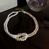 Alloy Silver Needle Inlaid With Diamonds And Pearls Double Circle Heart Earrings Electroplated For Women