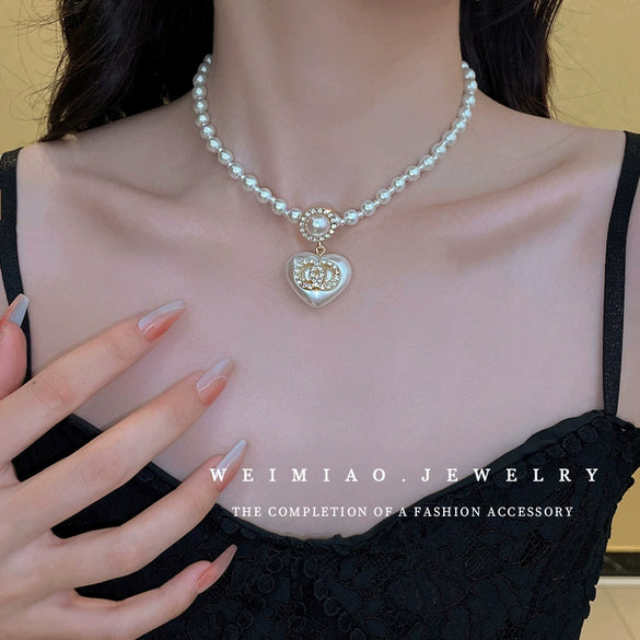 Alloy Silver Needle Inlaid With Diamonds And Pearls Double Circle Heart Earrings Electroplated For Women