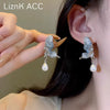 Alloy Silver Needle Insect Pattern Electroplated Butterfly Pearl Earrings For Women Retro Temperament Light Luxury