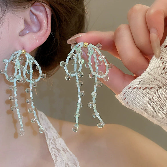Alloy Silver Needle Tulle Flower Tassel Earrings With Flower Shape Electroplating For Women
