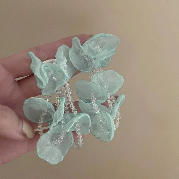 Alloy Silver Needle Tulle Flower Tassel Earrings With Flower Shape Electroplating For Women