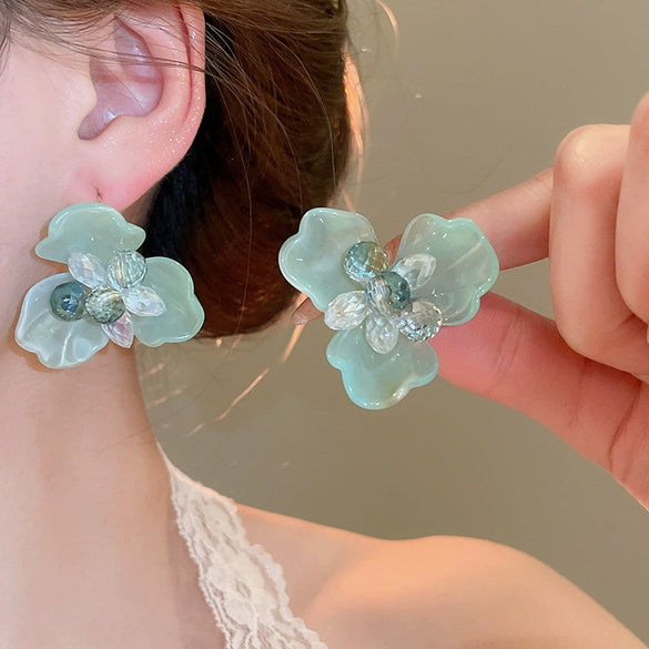 Alloy Silver Needle Tulle Flower Tassel Earrings With Flower Shape Electroplating For Women