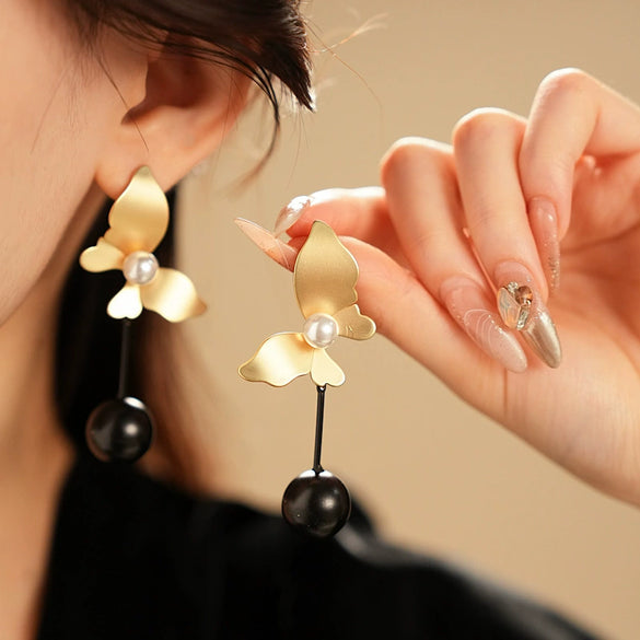 Alloy Silver Needle Tulle Flower Tassel Earrings With Flower Shape Electroplating For Women