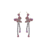 Alloy Silver Needle Zircon Pink Butterfly Water Drop Long Tassel Forest Style Women's Earrings