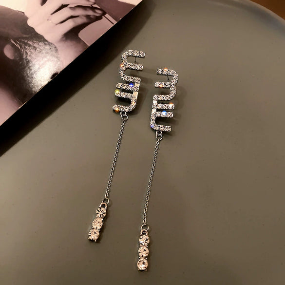 Alloy Silver Zircon Letter Earrings Electroplating High Sense Fashion Niche Simple Allmatch Women's Earrings