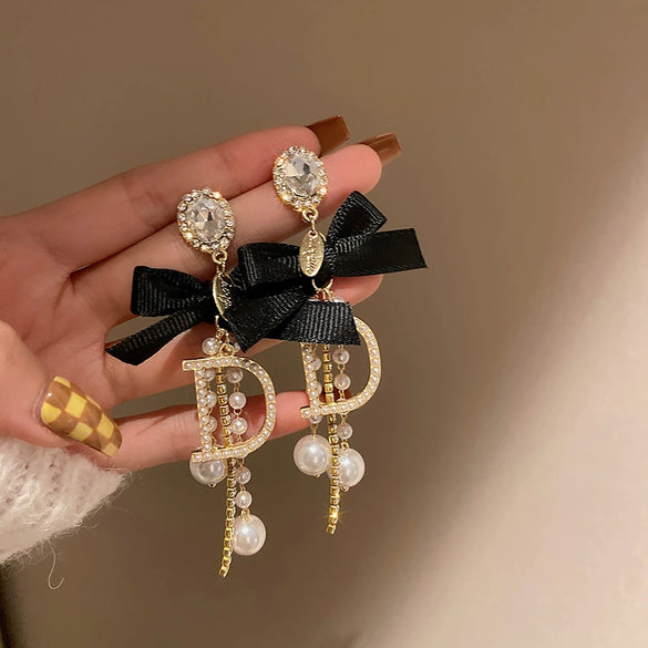 Alloy Silver Zircon Letter Earrings Electroplating High Sense Fashion Niche Simple Allmatch Women's Earrings