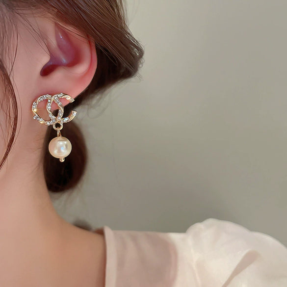 Alloy Silver Zircon Letter Earrings Electroplating High Sense Fashion Niche Simple Allmatch Women's Earrings