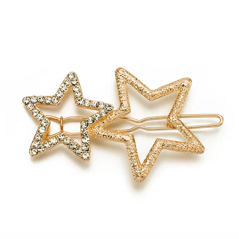 Factory Direct Sales Hot Sale In Europe And America Hair Accessories Alloy Geometric Hairpin Diamond Xingx Side Clip Five-Pointed Star Clip